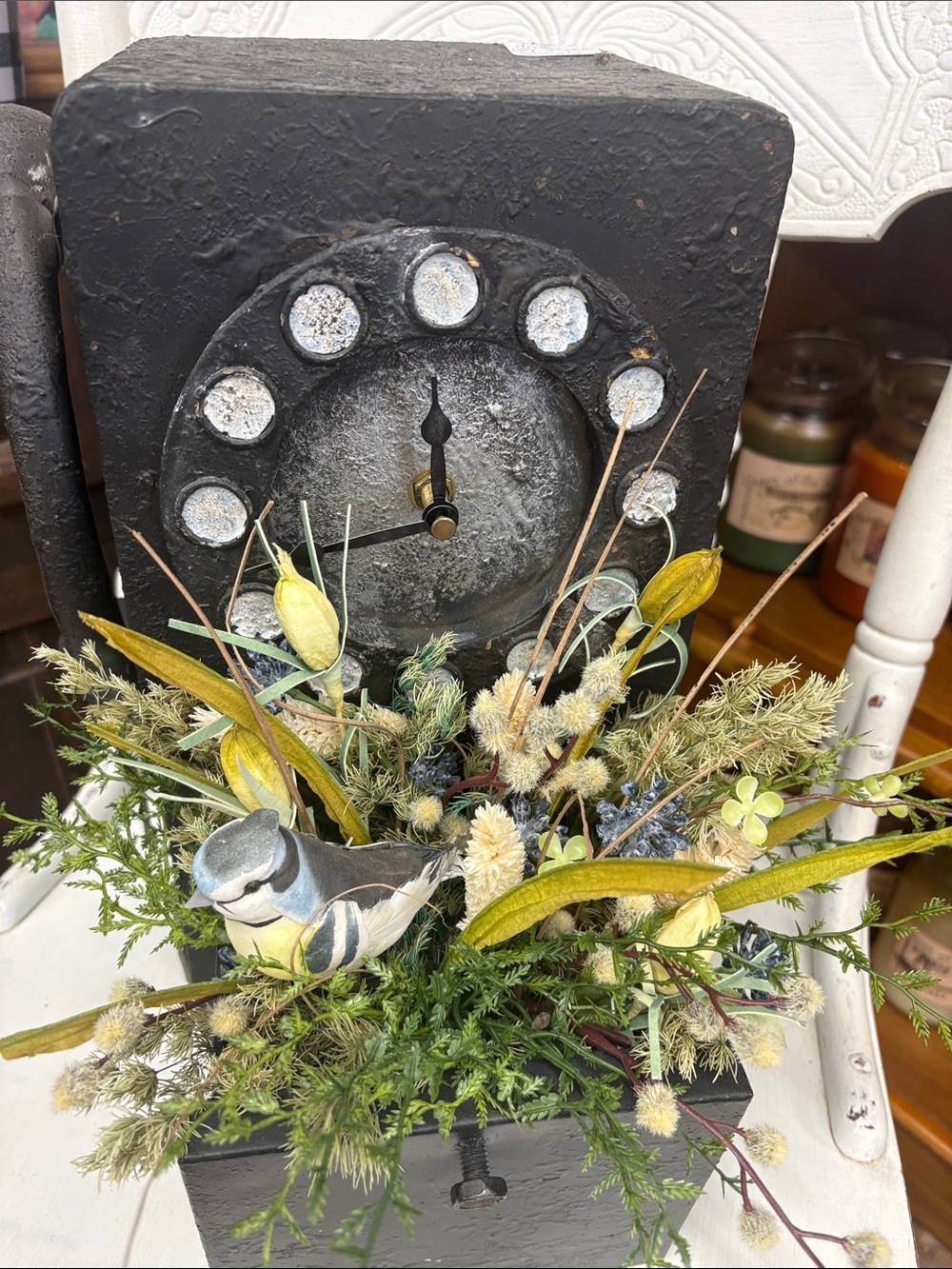 Handmade Black Vintage-Style Floral Clock Planter - Picture 5 of 7